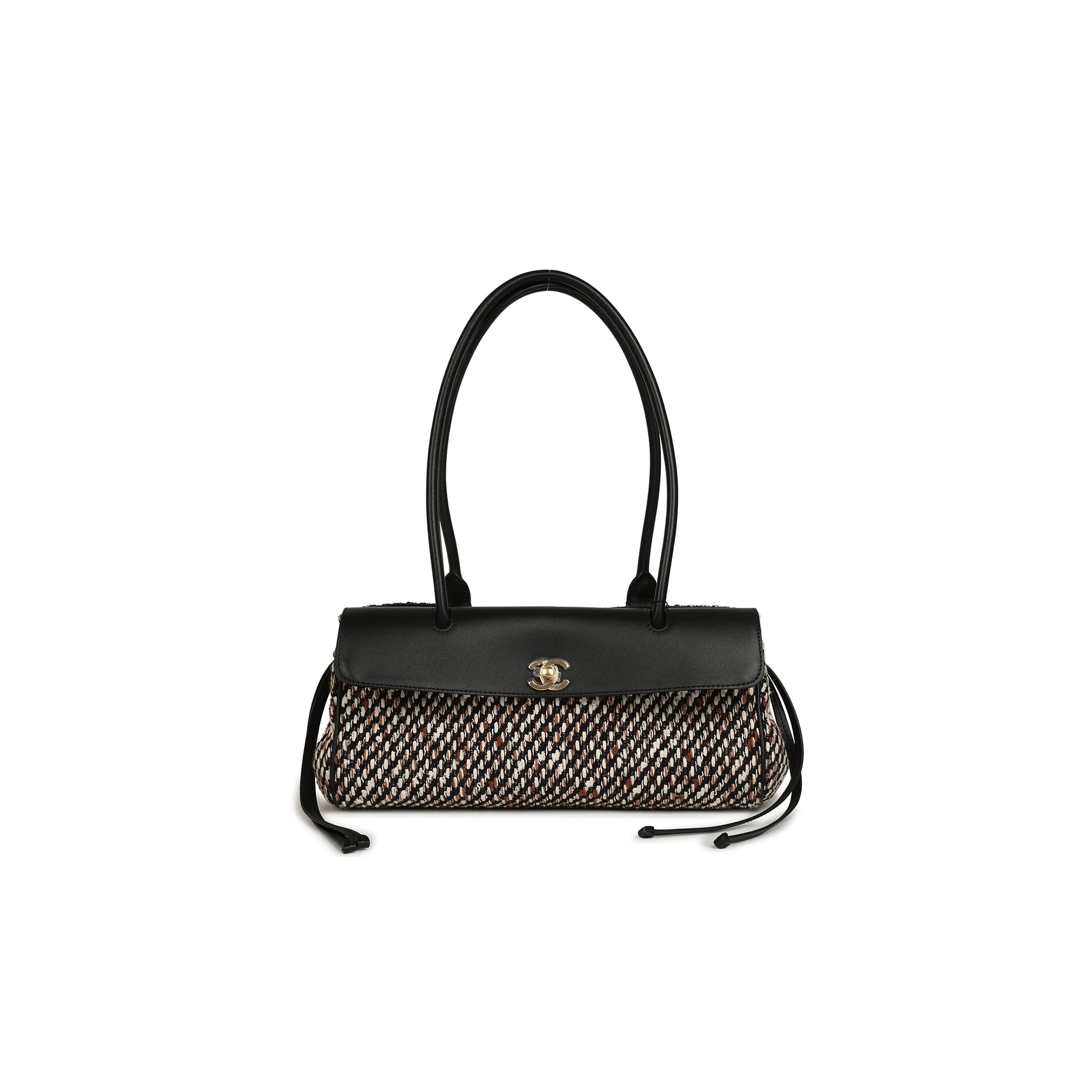 CHANEL SMALL URBAN ESSENTIAL EAST WEST SHOPPING TOTE BLACK CALFSKIN AND MULTI TWEED GOLD HARDWARE (31*15*12cm) 